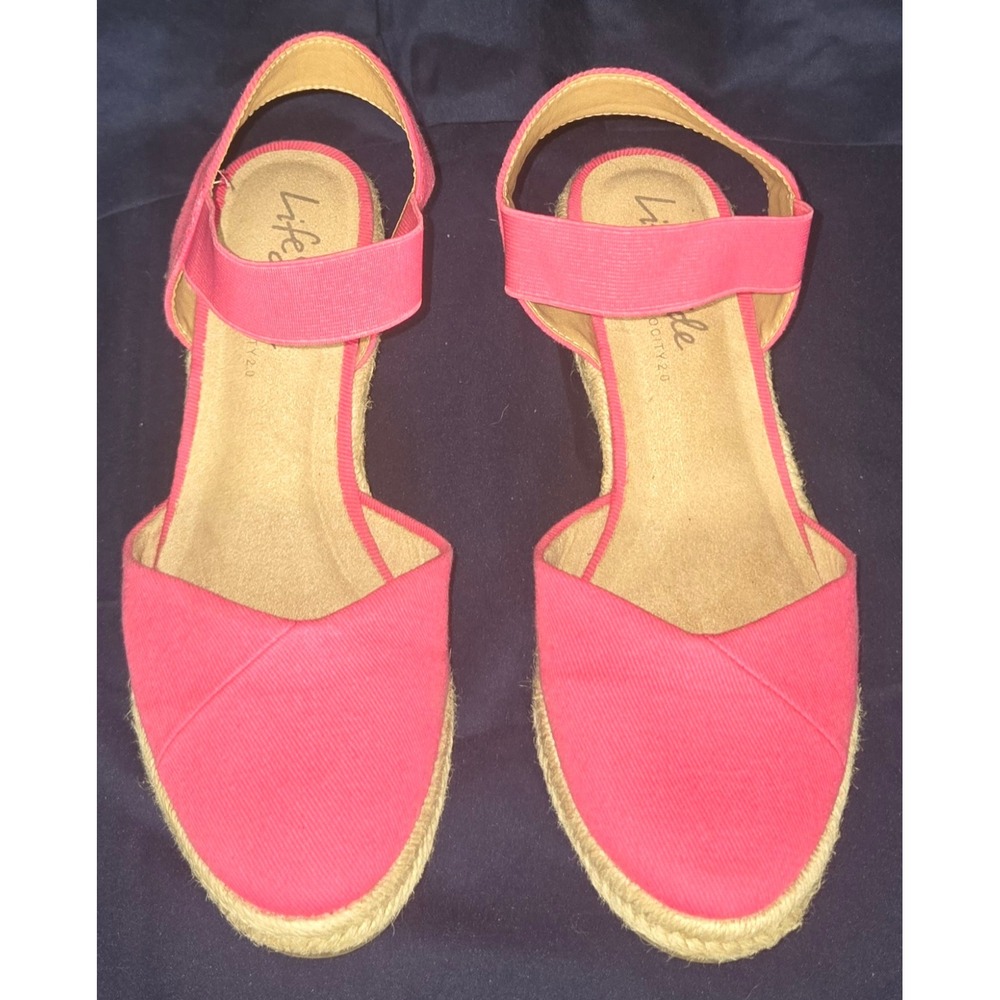 LifeStride Velocity 2.0 Pink Canvas Espadrille Wedge Sandals Women Size 8.5